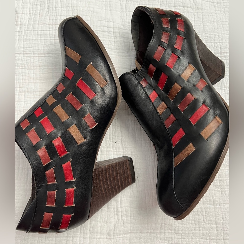 Spring Step L Artiste Black Red Slip on Ankle Boots